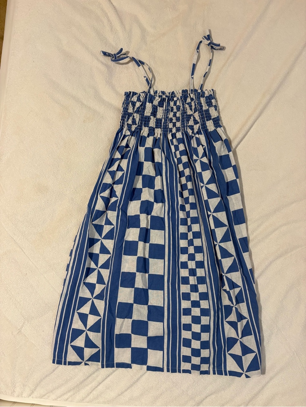 Tea Collection Blue and White Geometric Smocked Sundress for Girls